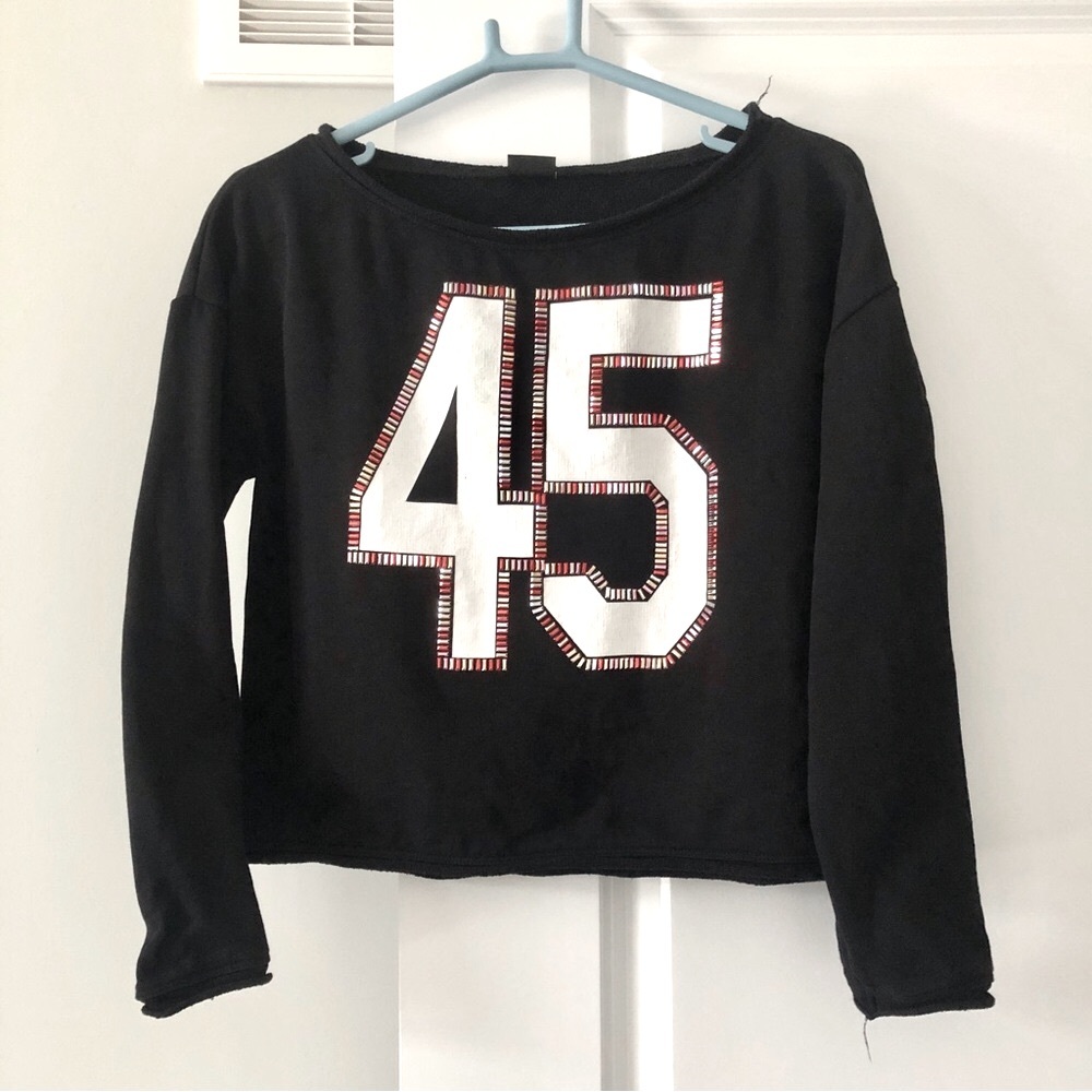 Pinko Black “45” Graphic Sweatshirt - 100% Cotton, Raw Hem Design